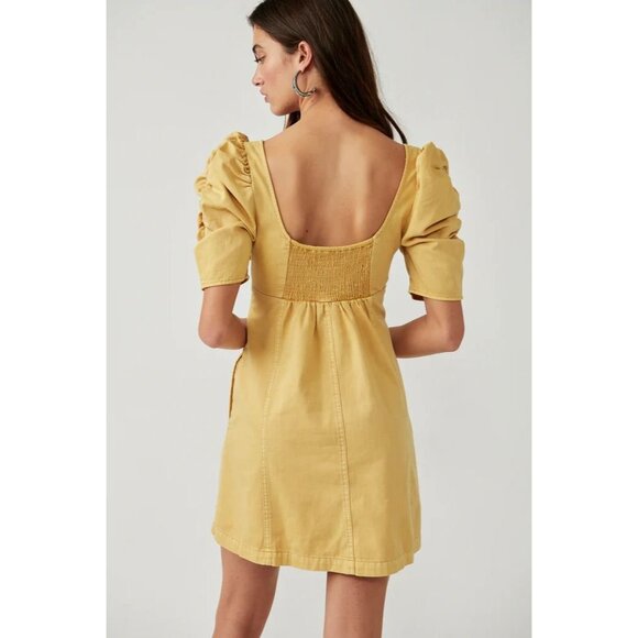 Free People Cheyenne Denim Mini Dress Coastal Cowgirl Princess Romantic Bohemian - Picture 3 of 16